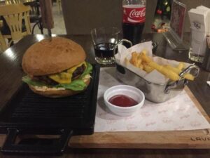 Burger and Fries - homesick food at Relax Coffee Bishkek