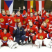 Russia's women's ice hockey team celebrating their bronze medal win at the 2013 IIHF Women's World Championship.